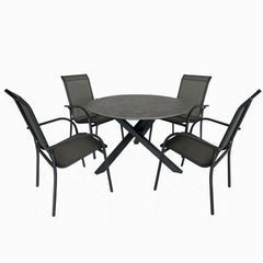 Deko Living 4 Place Seating Grey Outdoor Aluminum Round Patio Dining Table and Stackable Chairs Set - COP30704 - The Home Selection