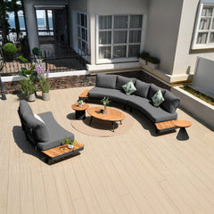 Deko Living 6 Place Seating Outdoor Aluminum and Teak Contour Sofa Set - COP30 - The Home Selection