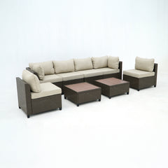Deko Living 8 Piece Brown Outdoor Sectional Wicker Sofa Chairs and Tables with Interchangable Beige and Red Cushion Covers - COP30011 - The Home Selection