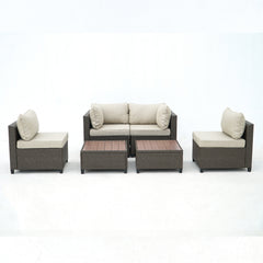 Deko Living 8 Piece Brown Outdoor Sectional Wicker Sofa Chairs and Tables with Interchangable Beige and Red Cushion Covers - COP30011 - The Home Selection