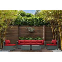 Deko Living 8 Piece Brown Outdoor Sectional Wicker Sofa Chairs and Tables with Interchangable Beige and Red Cushion Covers - COP30011 - The Home Selection