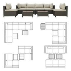 Deko Living 8 Piece Brown Outdoor Sectional Wicker Sofa Chairs and Tables with Interchangable Beige and Red Cushion Covers - COP30011 - The Home Selection