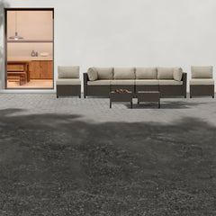 Deko Living 8 Piece Brown Outdoor Sectional Wicker Sofa Chairs and Tables with Interchangable Beige and Red Cushion Covers - COP30011 - The Home Selection