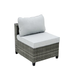 Deko Living 8 Piece Gray Outdoor Sectional Wicker Sofa Chairs and Tables with Interchangable Blue and Gray Cushion Covers - COP30111 - The Home Selection
