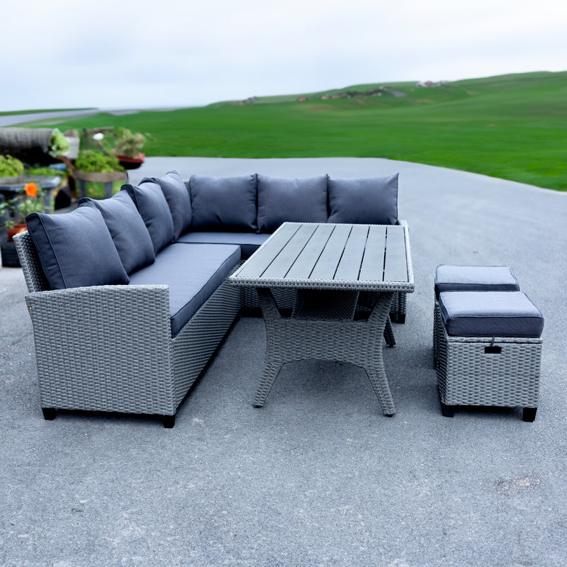 Deko Living Outdoor Wicker Sectional Sofa & Ottoman Set with Table - COP30006 - The Home Selection