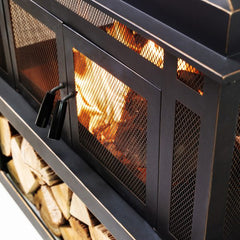 Deko Living Rimasco 80″ Metal Wood Burner Fireplace with Side Storage Tables - COB10504 - The Home Selection