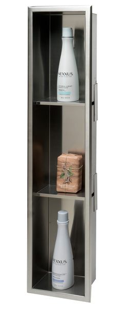 Alfi 8 x 36 Vertical Triple Shelf Bath Shower Niche - Brushed Stainless Steel
