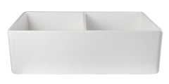 Alfi White 32  Smooth Apron Double Bowl Fireclay Farmhouse Kitchen Sink - AB538-W