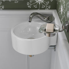 Alfi White 17  Tiny Corner Wall Mounted Ceramic Sink with Faucet Hole - ABC121