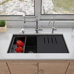 Alfi 33  Granite Composite Workstation Step Rim Double Bowl Undermount Sink with Accessories - AB3418DBUM