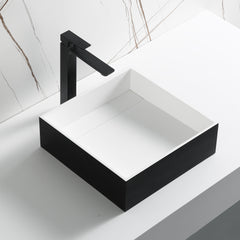 Alfi Black Matte 14" Square Solid Surface Resin Sink - Black & White