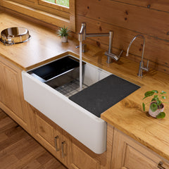 Alfi 33" Granite Composite Single Bowl Drop In Farm Sink with Accessories - White