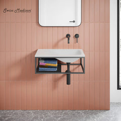 Swiss Madison Lisse 24" Rectangle Concrete Wall-Mount Bathroom Sink in Taupe with Matte Black Frame
