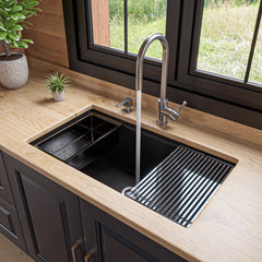 Alfi 33" Granite Composite Workstation Step Rim Single Bowl Undermount Sink with Accessories - Black