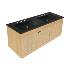Swiss Madison Classe 48" Wall-Mounted Bathroom Vanity with Black 3-Hole Widespread Double Basin Sink Top - SM-BV2807