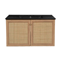 Swiss Madison Classe 36 in. Brown Oak Wall Hung Bathroom Vanity With Black, 3-Hole Ceramic Sink Top - SM-BV667-3MB