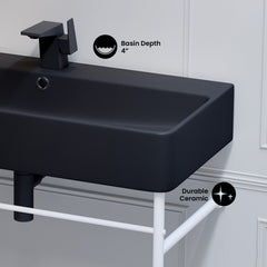 Swiss Madison Carré 36" Ceramic Console Sink Matte Black Basin Matte White Legs - SM-CS793 - The Home Selection