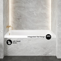 Swiss Madison Voltaire 54 in x 30 in Acrylic Glossy White, Alcove, Integral Left-Hand Drain, Bathtub - SM-AB562 - The Home Selection