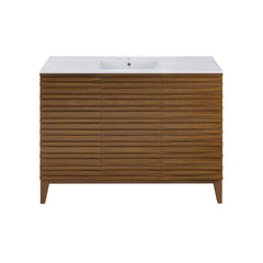 Swiss Madison Cascade 48 in. Brown Oak Bathroom Vanity With White, 3-Hole Ceramic Sink Top - SM-BV557WN-3