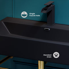 Swiss Madison Claire 30" Ceramic Console Sink Matte Black Basin Brushed Gold Legs - SM-CS752BG - The Home Selection
