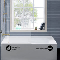 Swiss Madison Ivy 54 x 30 Left Drain Soaking Alcove Corner Apron Bathtub in Glossy White with Integrated Overflow, Drain Included - SM-AB0901GW