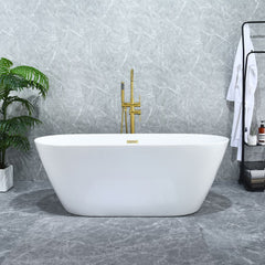 Altair Tazlar 63" x 28" Flatbottom Freestanding Acrylic Soaking Bathtub in Glossy White with Drain and Overflow - 52563-BAT-WH