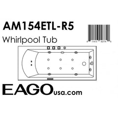 EAGO 5 ft Acrylic White Rectangular Whirlpool Bathtub w Fixtures - AM154ETL-R5 - The Home Selection