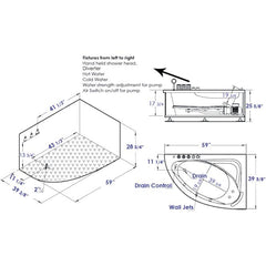 EAGO 59" Single Person Corner White Acrylic Whirlpool Bath Tub - AM161-L - The Home Selection
