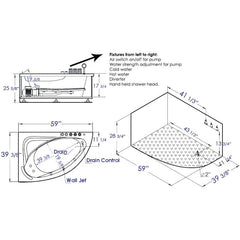 EAGO 59" Single Person Corner White Acrylic Whirlpool BathTub - AM161-R - The Home Selection
