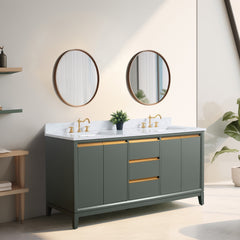 Vanity Art 72-Inch Bathroom Vanity: Double Sink, Ceramic Top, Soft-Closing Doors & Drawers, Solid Wood Frame - CVH72D