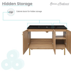 Swiss Madison Classe 48" Freestanding Bathroom Vanity in Golden Oak with Black 3-Hole Widespread Sink Top - SM-BV665-3MB