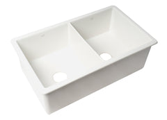 Alfi White 32  x 19  Double Bowl Fireclay Undermount / Drop In Kitchen Sink w Grid - ABF3219DUD-W