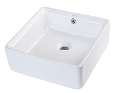 EAGO 15" SQUARE CERAMIC ABOVE MOUNT BATHROOM BASIN VESSEL SINK - White