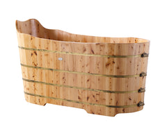 Alfi 59" Free Standing Cedar Wood Bathtub with Bench - Natural Wood