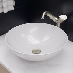 EAGO 18" ROUND CERAMIC ABOVE MOUNT BATHROOM BASIN VESSEL SINK - White