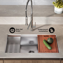 Swiss Madison Rivage 33 x 19 Single Basin Undermount Kitchen Workstation Sink - SM-KU750 - The Home Selection