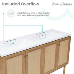 Swiss Madison Classe 60" Freestanding Bathroom Vanity in Golden Oak with 3-Hole Widespread Double Basin Sink Top - SM-BV666D-3