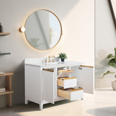 Vanity Art 48-Inch Bathroom Vanity with Ceramic Sink and Top, Soft-Closing Doors and Drawers, Solid Wood Cabinet Frame - CVH48