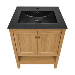 Swiss Madison Chateau 24" Freestanding Bathroom Vanity in Golden Oak with Black Sink Top - SM-BV240MB