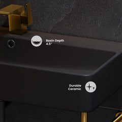 Swiss Madison Carre 36" Ceramic Console Sink Matte Black Basin Brushed Gold Legs - SM-CS753BG - The Home Selection