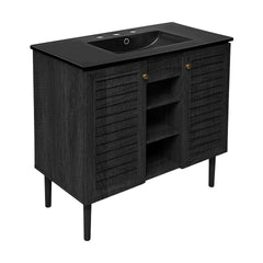Swiss Madison Bron 36" Freestanding Bathroom Vanity with Black 3-Hole Widespread Sink Top - SM-BV6202
