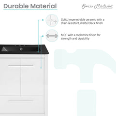 Swiss Madison Virage 24 in. White Bathroom Vanity With Ceramic Sink Top - SM-BV730W - The Home Selection
