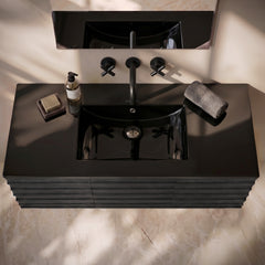 Swiss Madison 48" Zero Hole Vanity Sink Top in Glossy Black - SM-VT0013GB