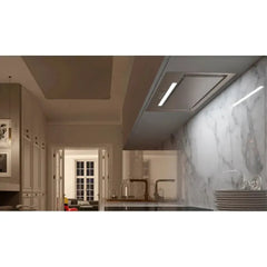 Faber Inca Lux Hood Insert featuring a 600 CFM Blower, 4-Speed Settings, LED Light Bar, Electronic Controls, Dishwasher-Safe Mesh Filter, and ADA Compliance with Wireless Remote - The Home Selection