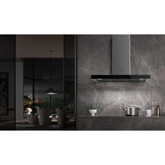 FABER Stilo Glass T-Shape Chimney Wall Hood, Black Glass & Stainless Steel, App-Enabled, VAM Blower (600/395/295) - The Home Selection