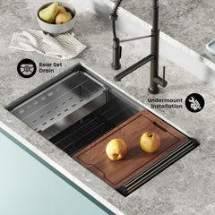 Swiss Madison Tourner 32" x 19" Stainless Steel, Single Basin, Undermount Kitchen Workstation Sink - SM-KU801 - The Home Selection