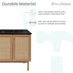 Swiss Madison Classe 48" Freestanding Bathroom Vanity in Golden Oak with Black Sink Top - SM-BV665MB