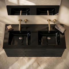 Swiss Madison 48" Zero Hole Double Basin Vanity Sink Top in Glossy Black - SM-VT0014GB