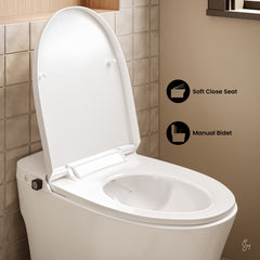 Swiss Madison Hugo H Power Flush Tankless Toilet 7" Back Outlet 1 GPF Non-Electric Toilet with Integrated Tank and Manual Bidet in Glossy White - SM-1T3907GW