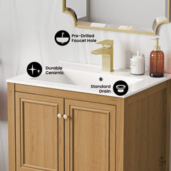 Swiss Madison Chateau 24" Freestanding Bathroom Vanity in Golden Oak with Sink Top - SM-BV240